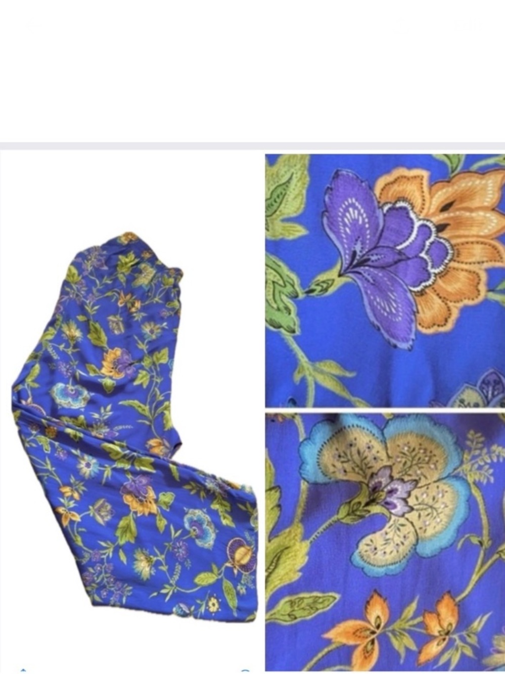 Vintage 90s Carole Little Wide Leg Rayon Pants Royal Blue Floral Artsy M/ML